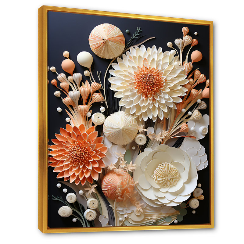 Fleurs de corail abstraites I sur toile, H 20 po x l 12 po x P 1 po, Cadre flottant doré
