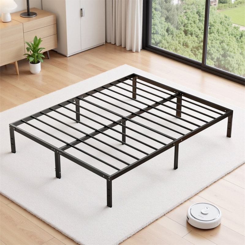 Metal Platform Bed Frames Mattress Foundation With Steel Slat Support, No Box Spring Needed, Storage Space Under Base, Easy Assembly