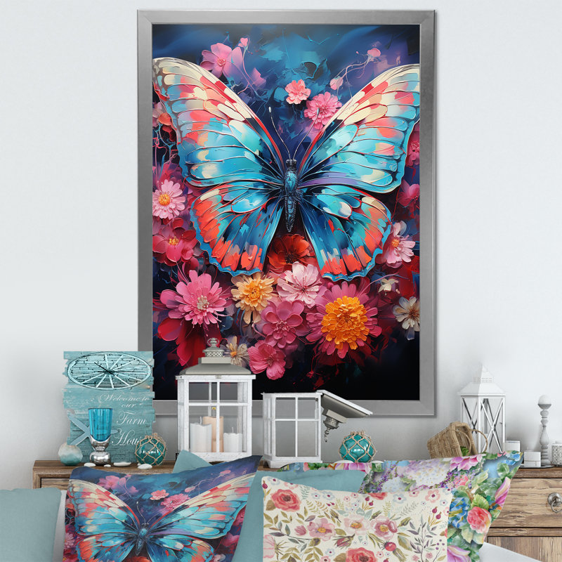 Butterfly Fauvist Flutter  - Butterfly Wall Decor, Cadre simple argenté, H 44 po x l 34 po x P 1,5 po