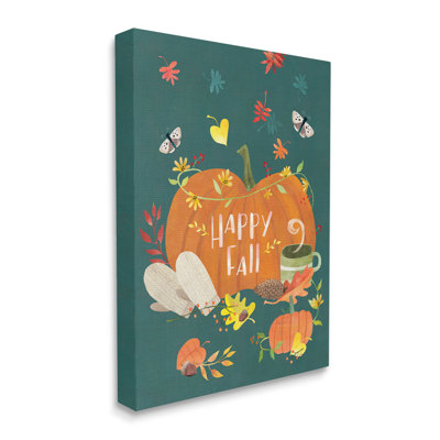 «Happy Fall Greeting Plump Orange Pumpkin Festive Moths» par - Art textuel