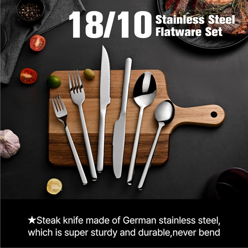 Orren Ellis 24-Piece Silverware Set with Steak Knives, Flatware Set for 4