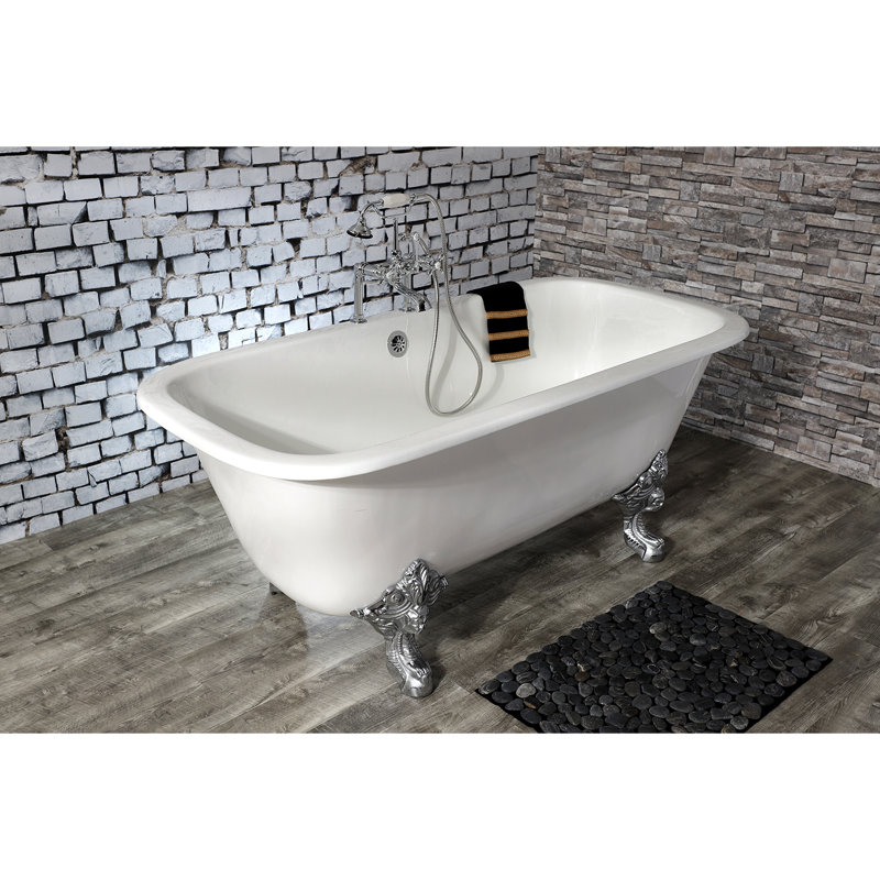 Kingston Brass Aqua Eden 67-Inch Cast Iron Rectangular Double Ended Clawfoot Tub (7-Inch Faucet Drillings), Polished Chrome
