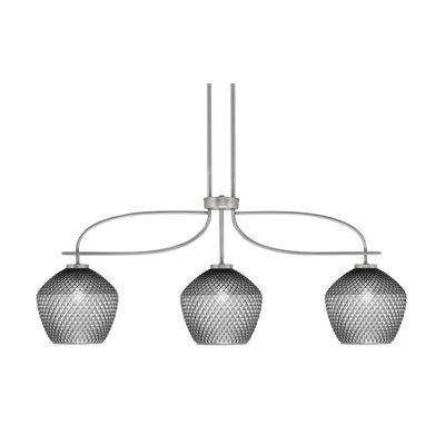 Luminaire pour îlot de cuisine 3 lumières Cavella au fini graphite avec verre texturé fumé de 9 po