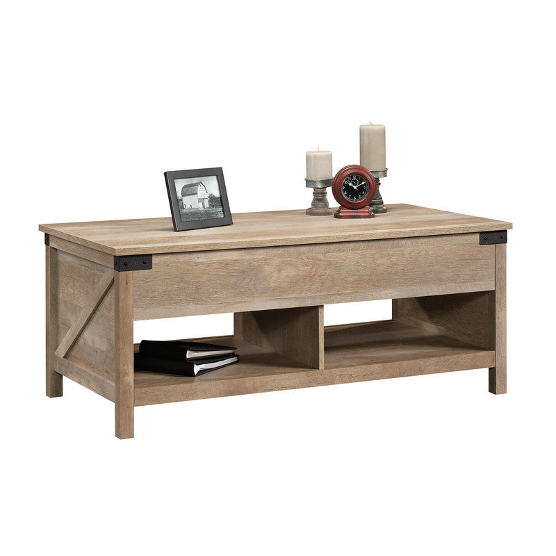 Table basse à plateau relevable, finition brune