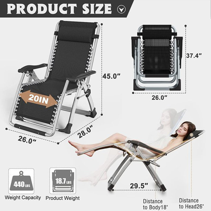 Fauteuil de camping inclinable surdimensionné rembourré, Gris
