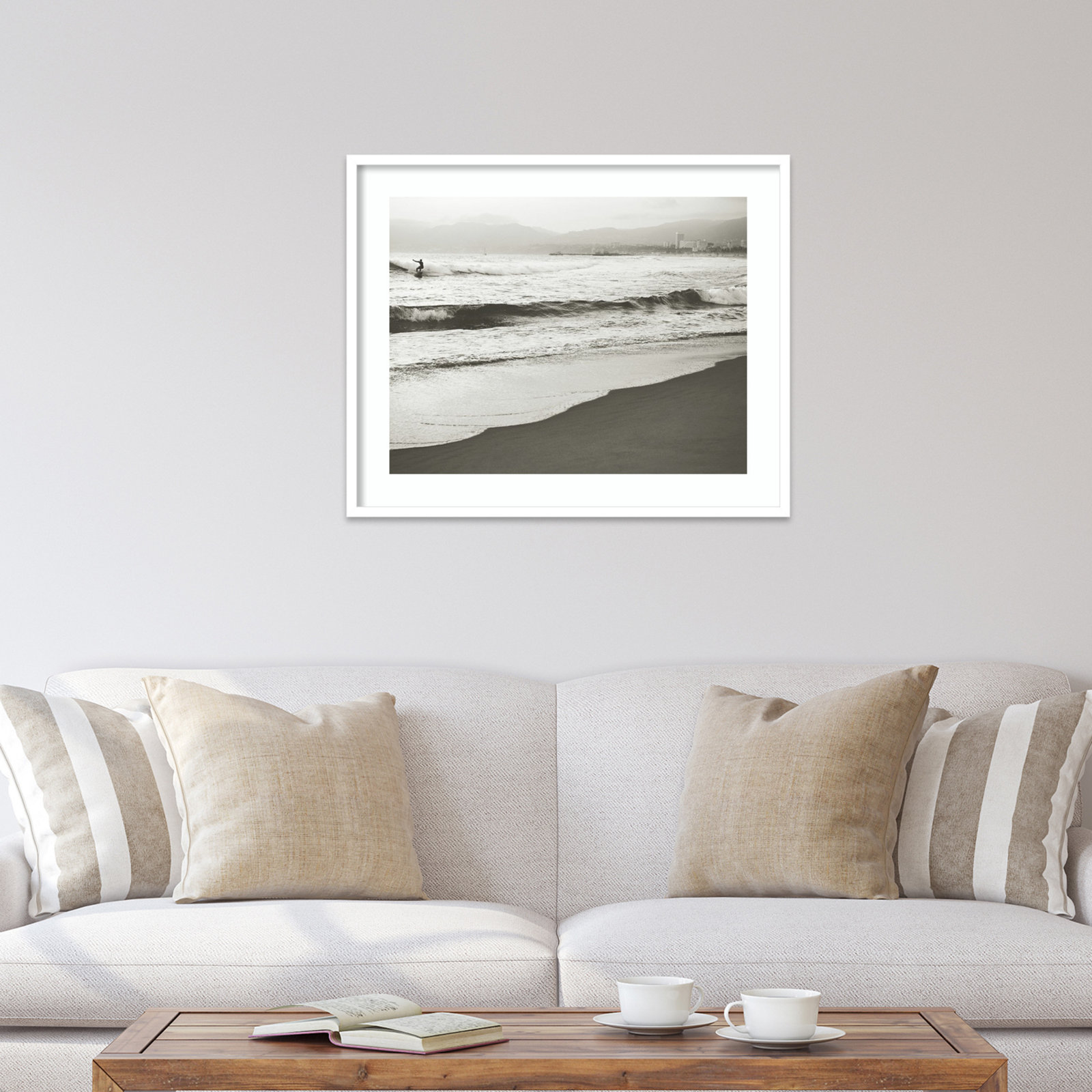 Fig "BW Surfer No. 1" Photo Print, White Framed, 33" H x 41" W