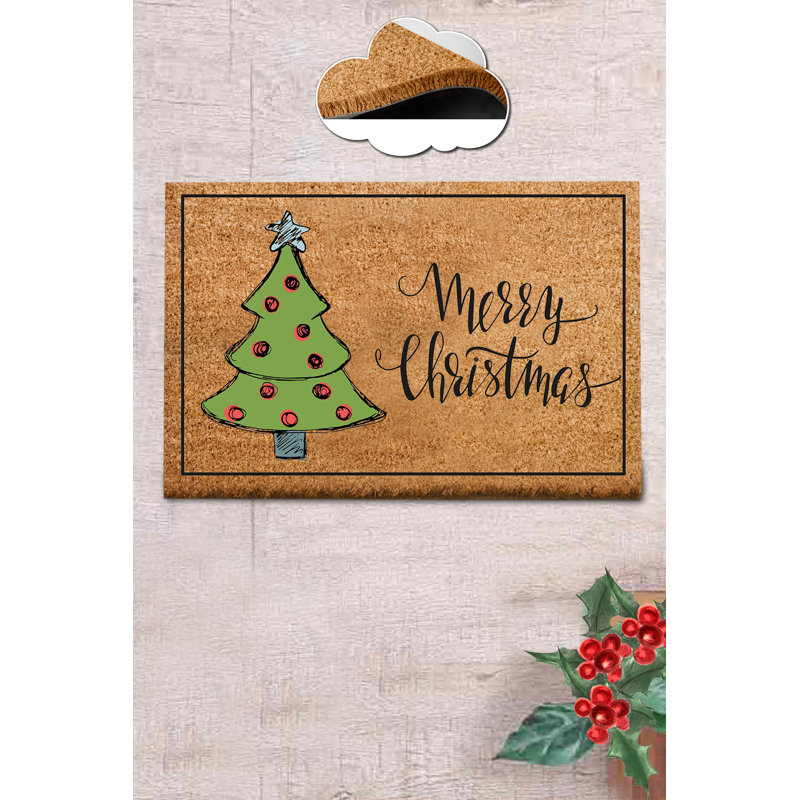 Paillasson Coco, thème Noël, 100% coco, 15,7 po x 23,6 po | Dessous en PVC durable antidérapant | Facile à nettoyer, lavable à la machine à 86 ° F | Tapis de fête parfait pour une décoration festive