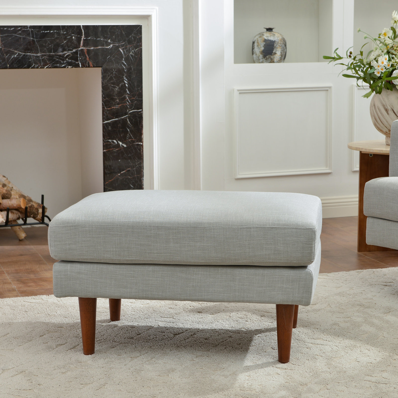 Miller 36" Upholstered Ottoman, Light Gray, 19" H x 32" W x 23" D
