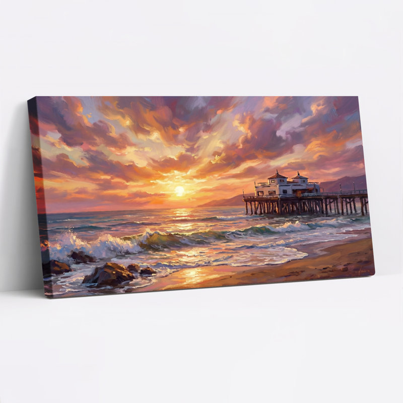 «Sunset Beach Pier», reproduction d'art sur toile tendue sur toile, H 24 po x l 48 po