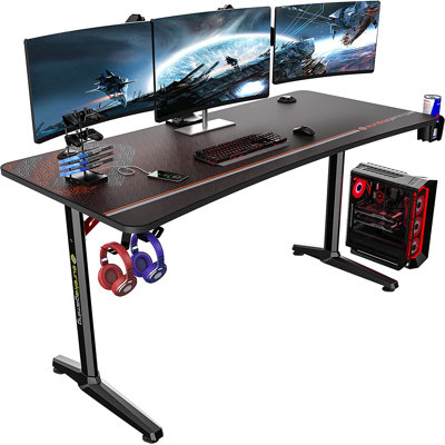 Steel Computer Desk with Built-In Electrical Outlet