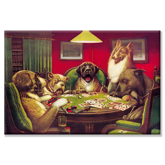 Anthropomorphic Canines Playing Poker Canvas Art 20" x 30"