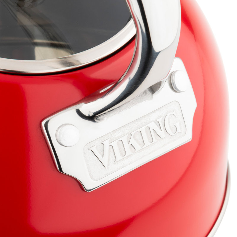 Viking 2.6-Quart Stainless Steel Kettle with 3-Ply Base, Red/Siver
