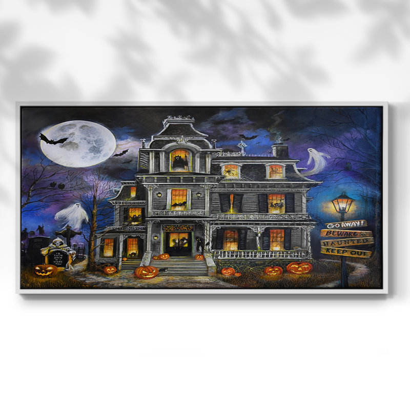 Haunted Mansion Moonlight - Toile tendue avec châssis tendue, prête à accrocher, H 21 po x l 41 po, Blanc