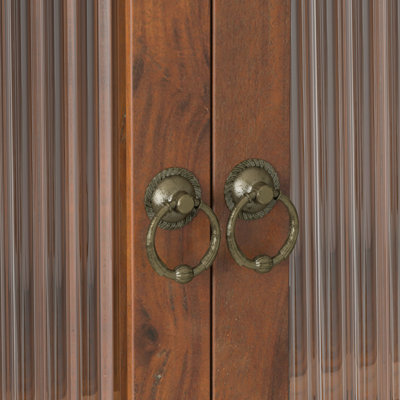 Armoire murale 24,8 po avec portes doubles en verre cannelé, rangement à 3 niveaux et porte-serviettes intégré, armoire à pharmacie en bois massif, armoire de rangement murale pour salle de bain, cuisine, salle à manger