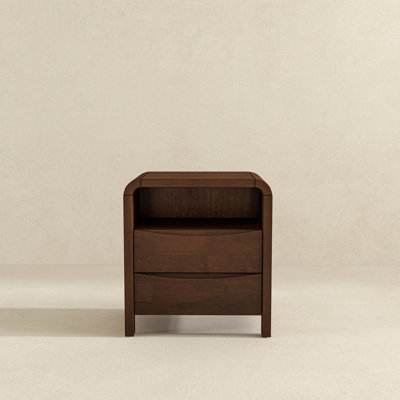 Lionel Mid Century Modern Solid Wood Nightstand 2-Drawer 23.6"H X 20.4"W X 15.7"D For Bedroom, Living Room, Nightstand