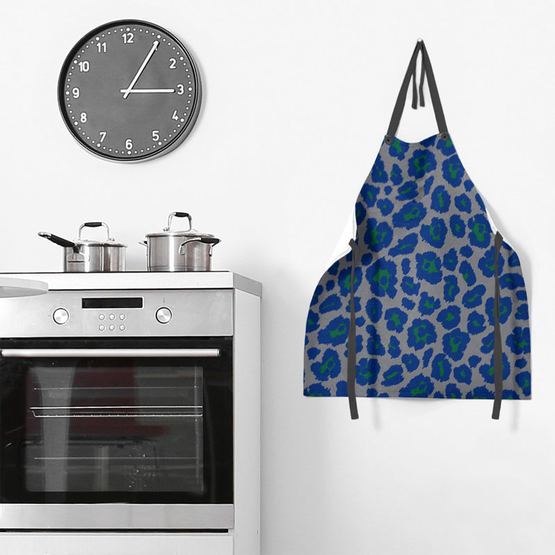 Animal Print Bib Apron, Gray/Blue/Green