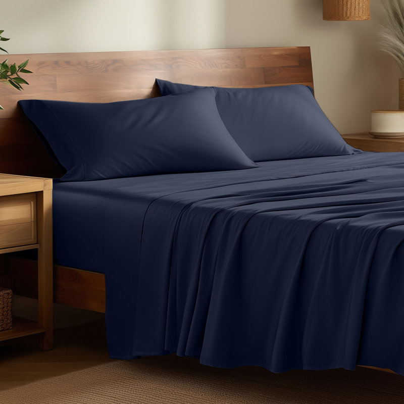 Sheet Set - Rayon from Bamboo, Queen Sheet Set with 2 Pillowcases, Midnight Blue