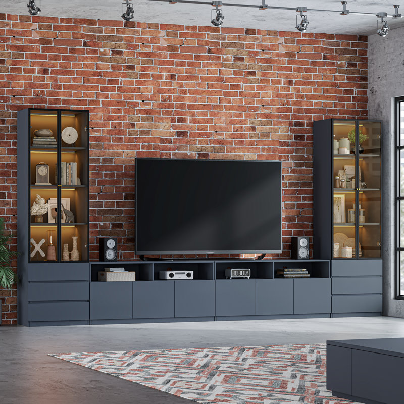 Meuble audio-vidéo gris Ganta avec l, H 81,1 po x l 141,7 po x P 15,7 po, Gris