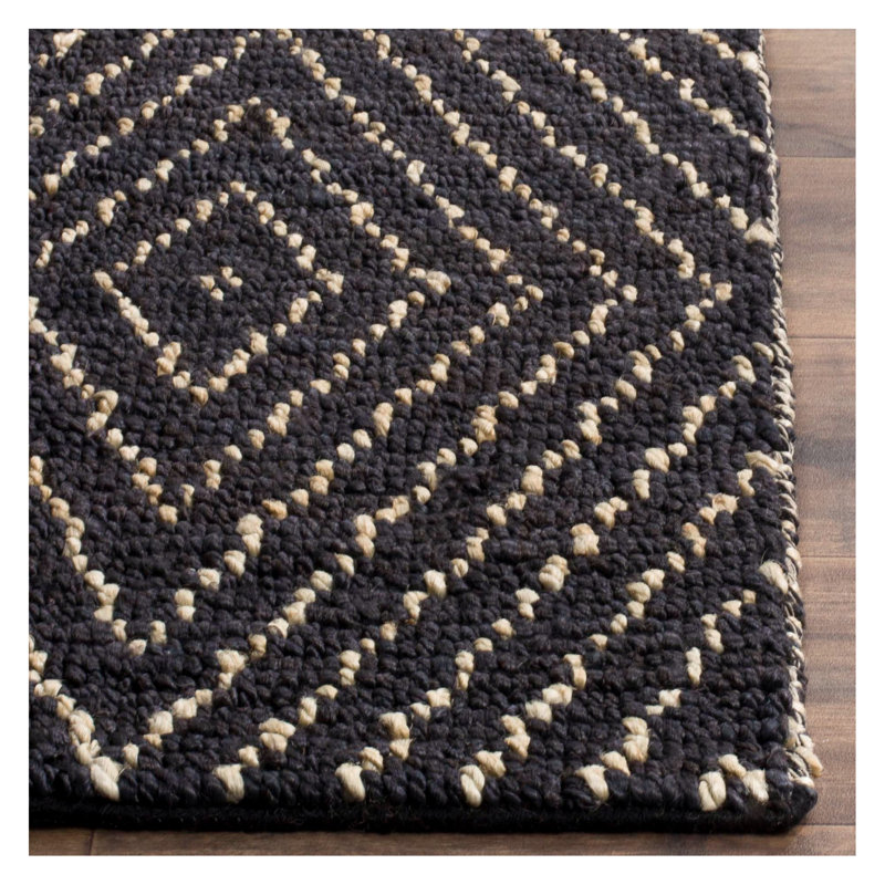 Wilmore Hand Woven Jute/Cotton Geometric Rug in Black, Rectangle 5' x 8'