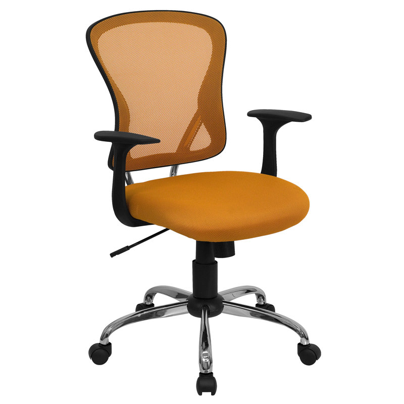 Mid-Back Orange Mesh Swivel Task Chair with Chrome Base