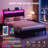 Bed Frame With Charging Station, Storage Headboard And Led Lights, Platform Bed With Metal Slats-524885027-521136083