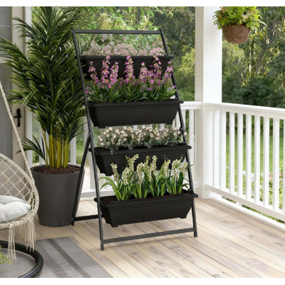 Pot pour plantes d'extérieur avec pot à fleurs surélevé à 4 niveaux avec 4 boîtes