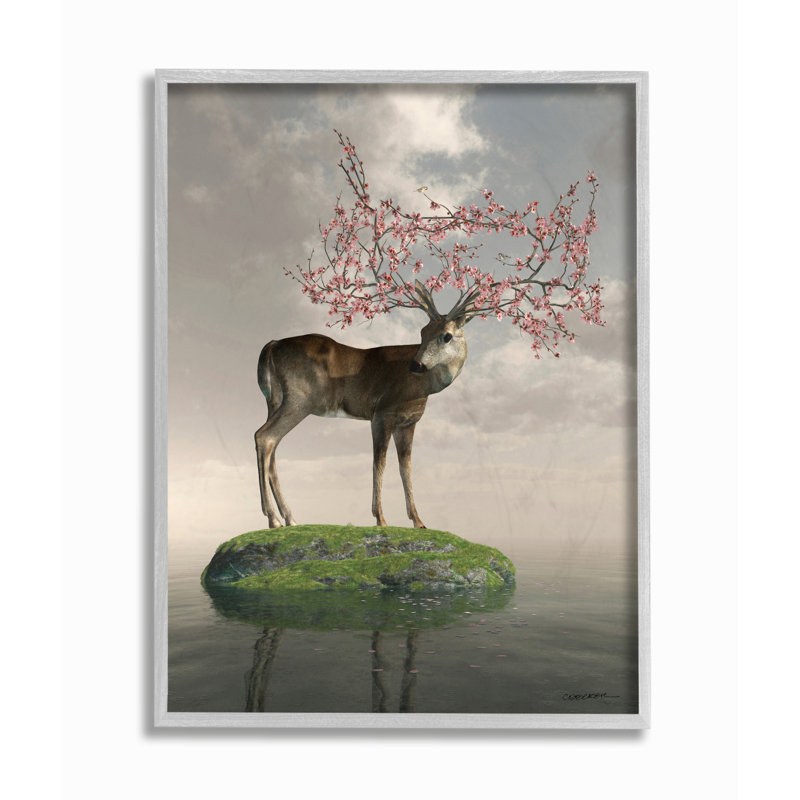 «Deer Tree Island Abstract Animal», impression, Estampe numérique Farmhouse, H 11 po x l 14 po x P 1,5 po