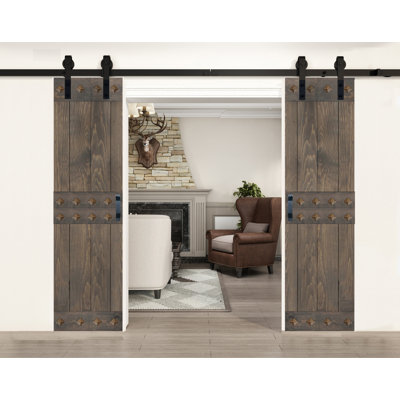 Porte de grange à panneaux et en bois avec quincaillerie d'installation