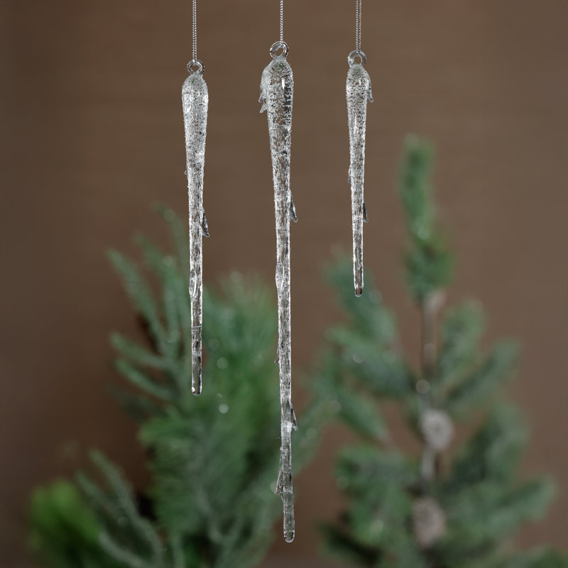 Ornements de glaçons en verre transparent, 12 pièces suspendues (4 ensembles de 3)