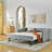 Twin Size Daybed with Trundle Upholstered Sofa Bed, with Vertical Stripes, Linen Fabric-652939544-652939546