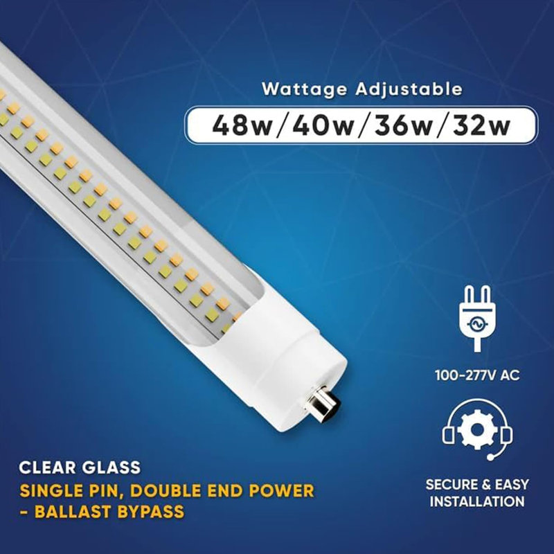 Ampoule à DEL T8 de 8 pi, 48 W, à intensité variable, FA8, à une seule broche, double extrémité (ensemble de 25)