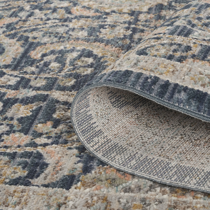 Washable Living Room Traditional Area Rug – Soft Polypropylene Weaving, Low Pile, Non Slip Cotton Backing for Elegant Indoor Spaces, Navy