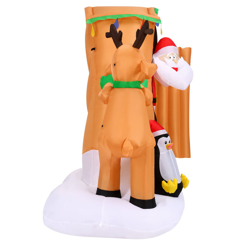 Remise en bois Père Noël dans une cabane avec lumières DEL, décorations gonflables d'extérieur festives
