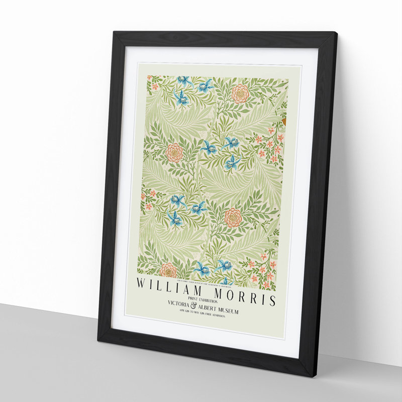 Larkspur Pattern with Border by William Morris - Picture Frame Painting, 48cm H x 36cm W x 2cm D, Black Framed