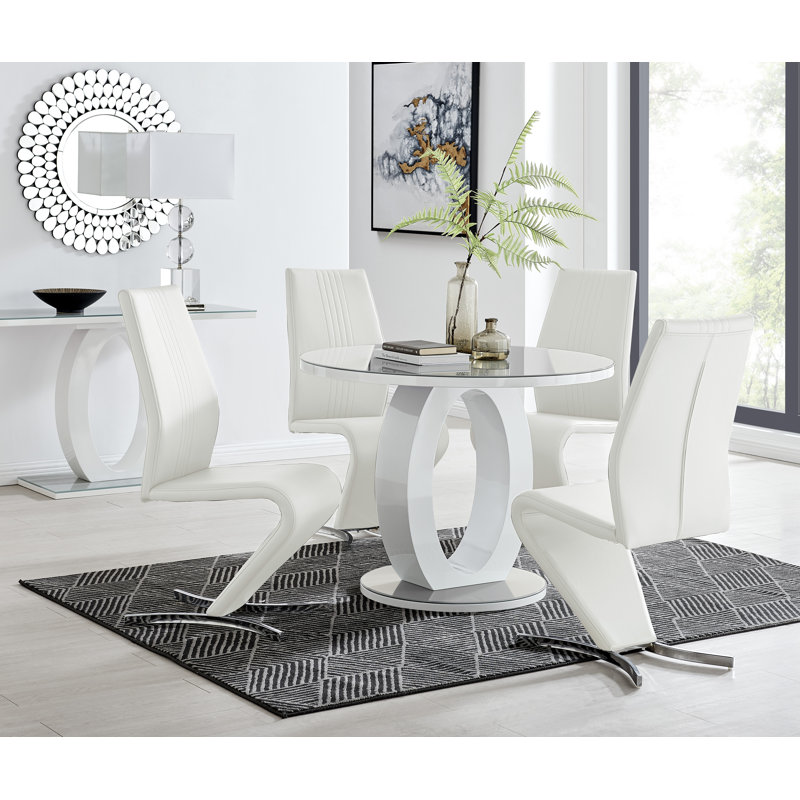 Scottsmoor Modern Halo Seat Round Dining Table Set - 4 Luxury Modern Dining Chairs, White, 75Cm H x 100Cm W x 100 Cm D, Grey