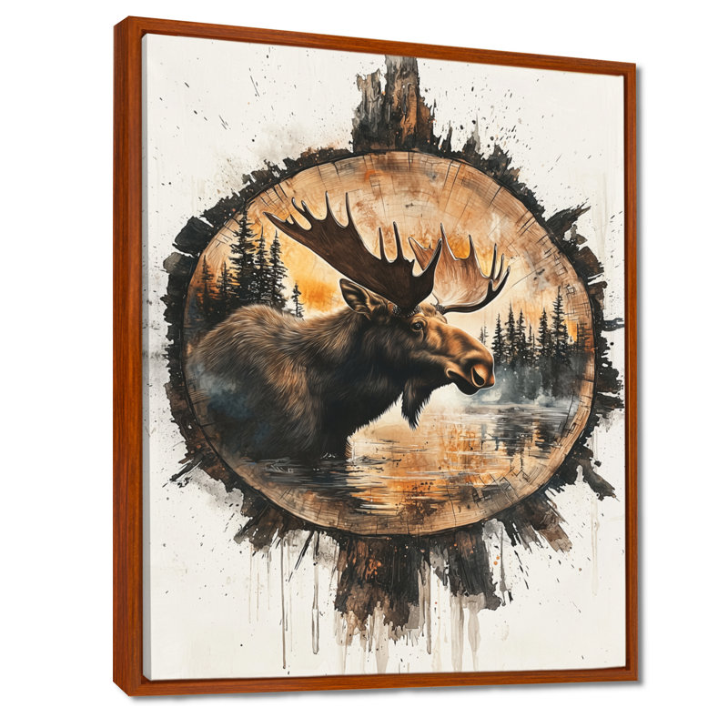 Glinton Canadian Moose Portrait In A Lake Landscape - Moose Canvas Wall Art, Floater Frame Print, Brown, 32" H x 16" W