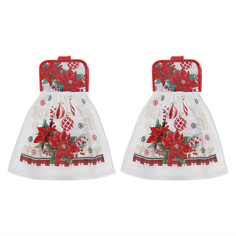 Ensemble de 2 essuie-mains Tie (poinsettias avec ornements)