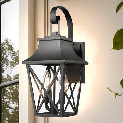 Appliques murales d'extérieur, lumières de porche, applique murale d'extérieur imperméable, luminaire extérieur noir avec abat-jour en verre transparent pour porte de patio