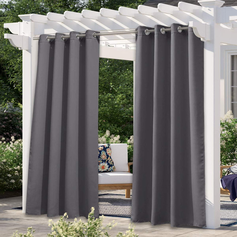 Blackout Outdoor Curtains 2 Panels Waterproof, Thermal Insulated Stainless Steel Rustproof Grommet Indoor Outdoor Curtains & Drapes for Yard/Gazebo Grommet