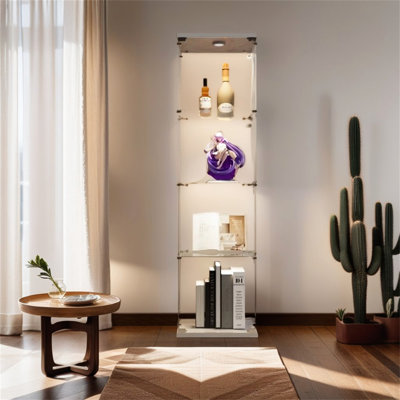 Lighted 4-Shelf Glass Display, White - For Artwork Exhibits Display Case With 4 Shelves Robust Memorabilia