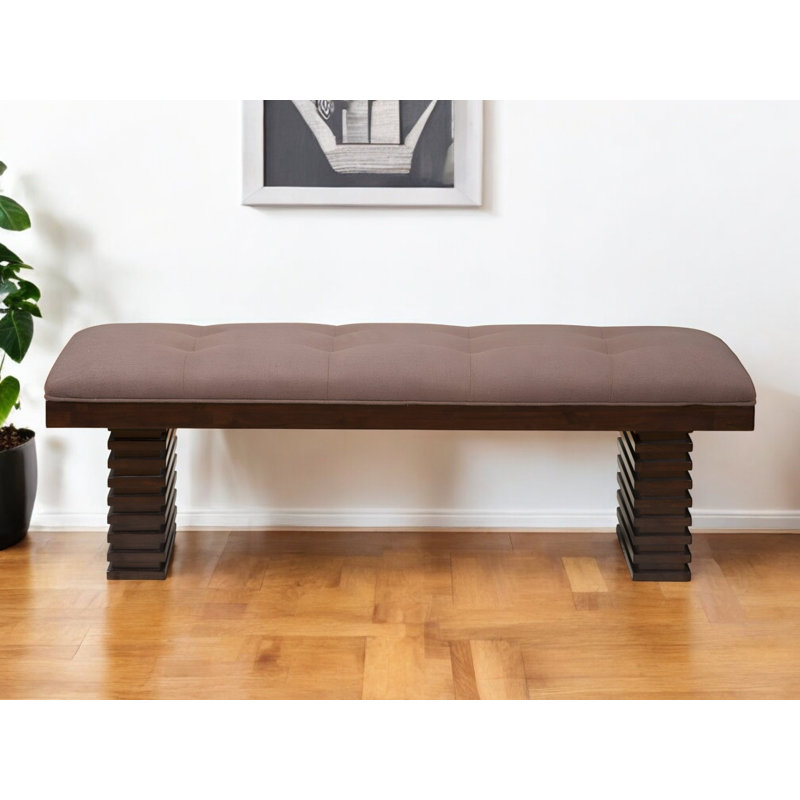 Banc de salle à manger en mélange de lin 59 po latte et brun foncé