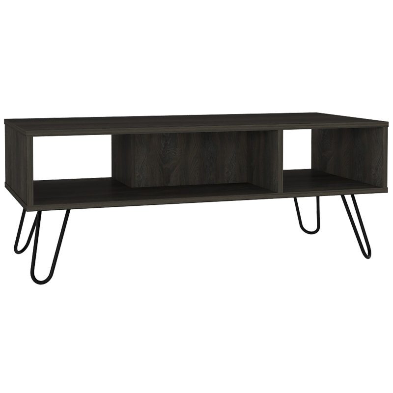 Vessel Coffee Table with Hairpin Legs, 2 Open Display Shelves, Freestanding Modern Center Table for Living Rooms, Brown