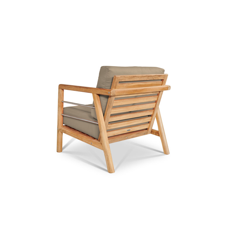 Aalto Teak Club Chair With Cushion In Melon, Fawn, Natural Sanded