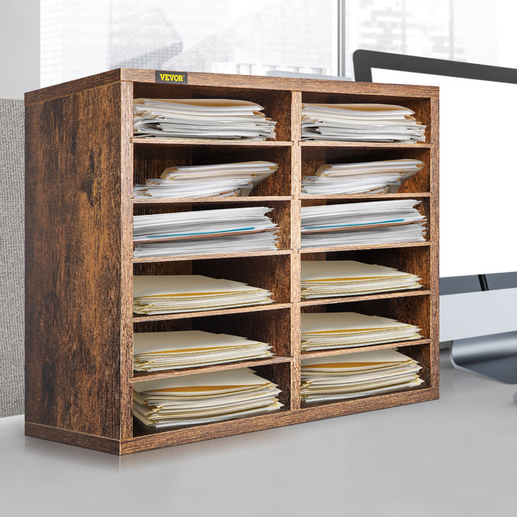 VEVOR 12 Compartments Wood Literature Organizer, Adjustable Shelves, Medium Density Fiberboard Mail Center, Office Home School