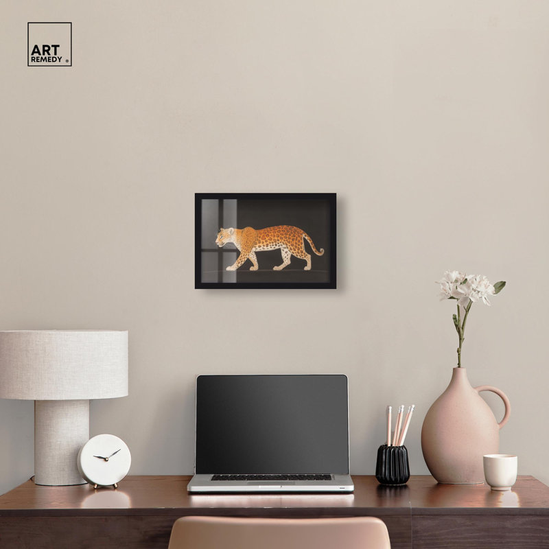 Décoration murale minimaliste Golden Leopard Shadowbox par Art Remedy, H 11 po x l 16 po, Noir
