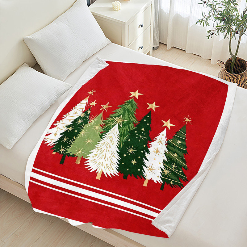 Plaid en flanelle polaire JYK pour Noël, léger, respirant, doux et chaud en microfibre pelucheuse, 127 x 152 cm, collection Sapin étoilé