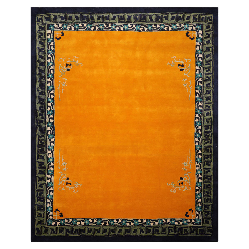Tapis multicolore touffeté à la main de style art chinois grec à la main, Rectangle 9 pi x 12 pi