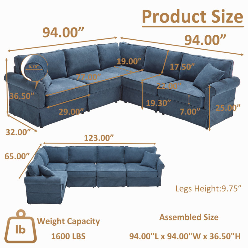 Masir 94.00” Oversized Corner Modular Sectional Fabric Sofa Set,Free Combination, Dark Blue Linen