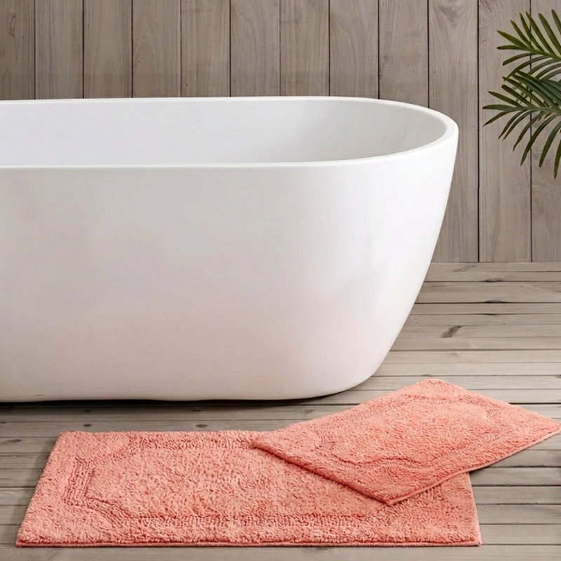Reversible solid set of 2 peach bath mat, Peach