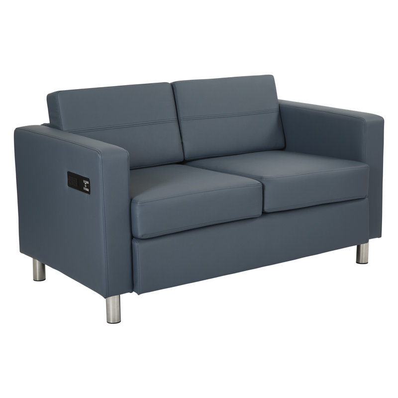 Procter 50.75'' Faux Leather Loveseat, Blue Faux Leather